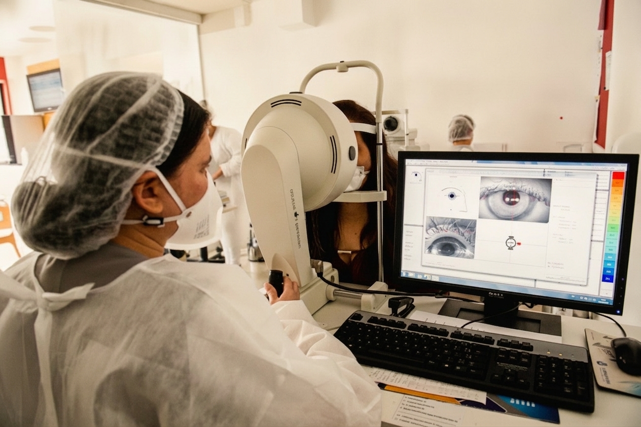 Exame com equipamento de diagnóstico na VISCLIN